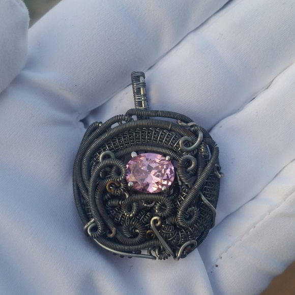 Pink Tourmaline Facet Silver Pendant